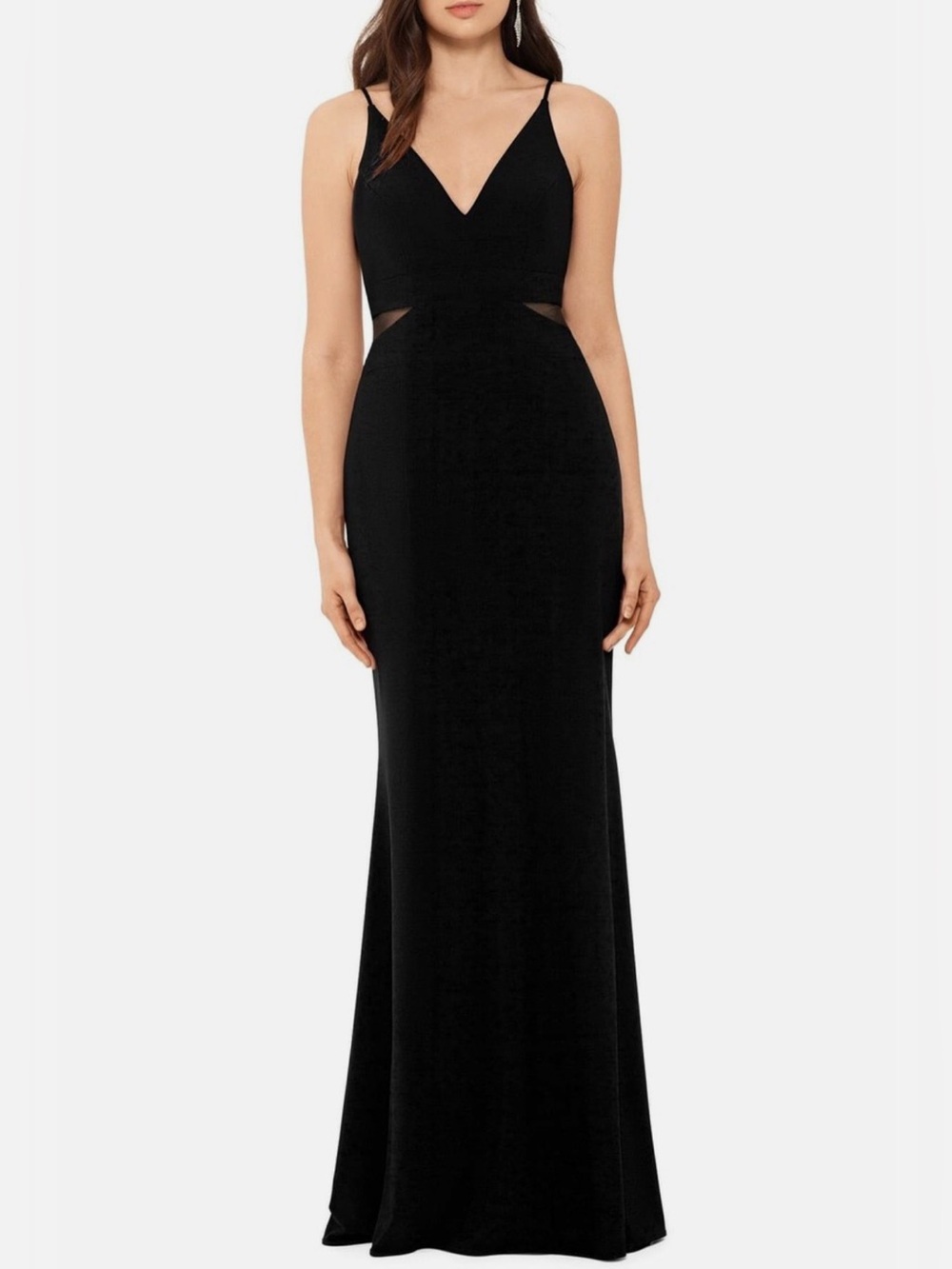 Xscape Black Strap Spaghetti-Strap Evening Dress Sheer waist